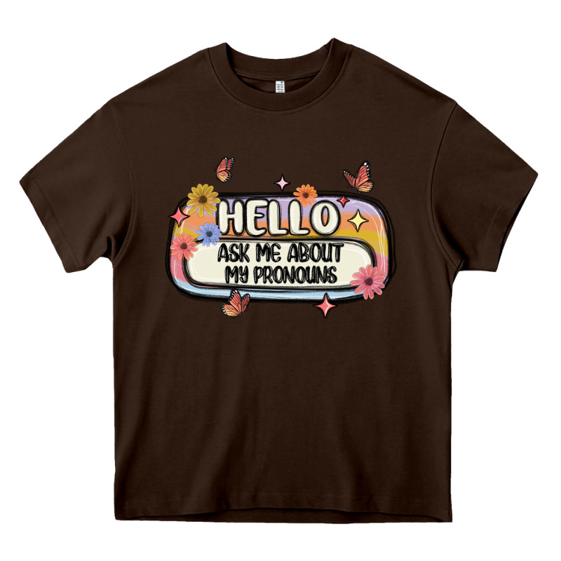 Ask Me About My Pronouns Heavy Core Tee by MaliasSmallBusiness | Teevron