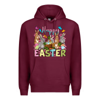 Burgundy Happy Easter bunnys Premium Hoodie - OliviaCreatesArt