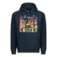 Navy Happy Easter bunnys Premium Hoodie - OliviaCreatesArt