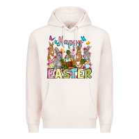 Pale Pink Happy Easter bunnys Premium Hoodie - OliviaCreatesArt