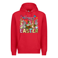 Red Happy Easter bunnys Premium Hoodie - OliviaCreatesArt