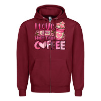 Burgundy i love you more than coffee valentines day Zipper Hoodie - OliviaCreatesArt