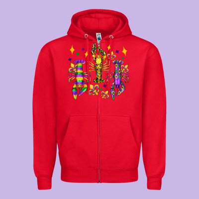 Mardi Gras Craw Fish Olivia Zipper Hoodie Designed By Oliviacreatesart