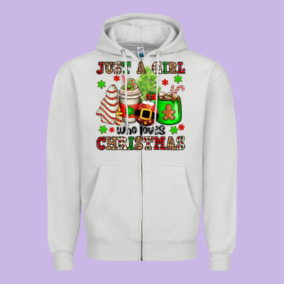Just A Girl Who Loves Christmas Zipper Hoodie Designed By Oliviacreatesart