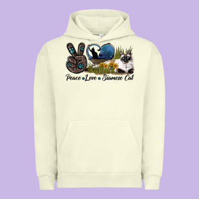 Peace Love Siamese Cat Urban Hoodie Designed By Lillyallendesigns