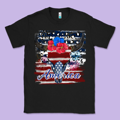 Bull Skull America Classic Tee Designed By Jahusdesignshop