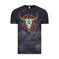 Cloud Black turquoise aztec bullskull Vintage Tee - JahusDesignShop