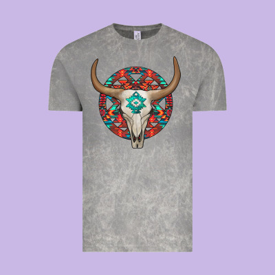 Turquoise Aztec Bullskull Vintage Tee Designed By Jahusdesignshop