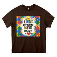 Chocolate Brown ı love someone with autism Heavy Core Tee - MaliasSmallBusiness