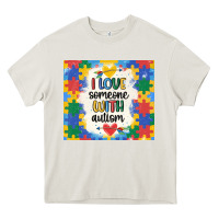 Cream ı love someone with autism Heavy Core Tee - MaliasSmallBusiness