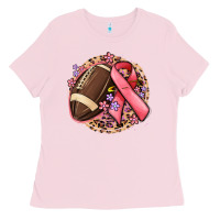 Bubblegum Pink breast cancer ribbon and american football Ladies Tee - MaliasSmallBusiness