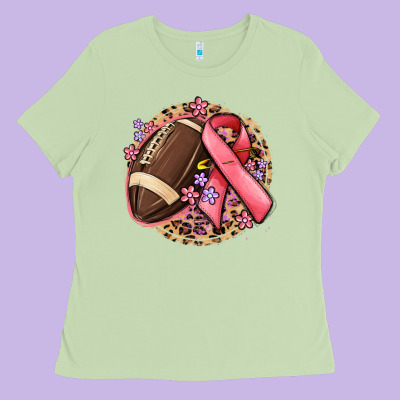 Breast Cancer Ribbon And American Football Ladies Tee Designed By Maliassmallbusiness