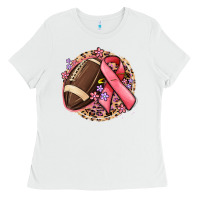White breast cancer ribbon and american football Ladies Tee - MaliasSmallBusiness