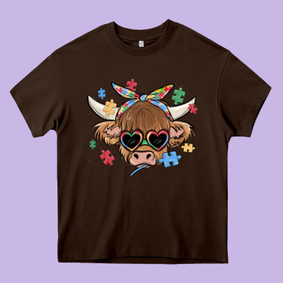 Autism Awareness Cow Heavy Core Tee Designed By Maliassmallbusiness