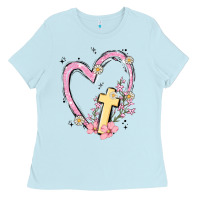 Baby Blue heart cross Ladies Tee - MaliasSmallBusiness