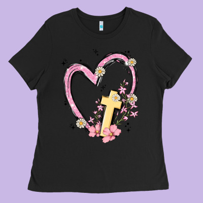 Heart Cross Ladies Tee Designed By Maliassmallbusiness
