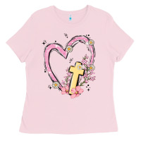 Bubblegum Pink heart cross Ladies Tee - MaliasSmallBusiness