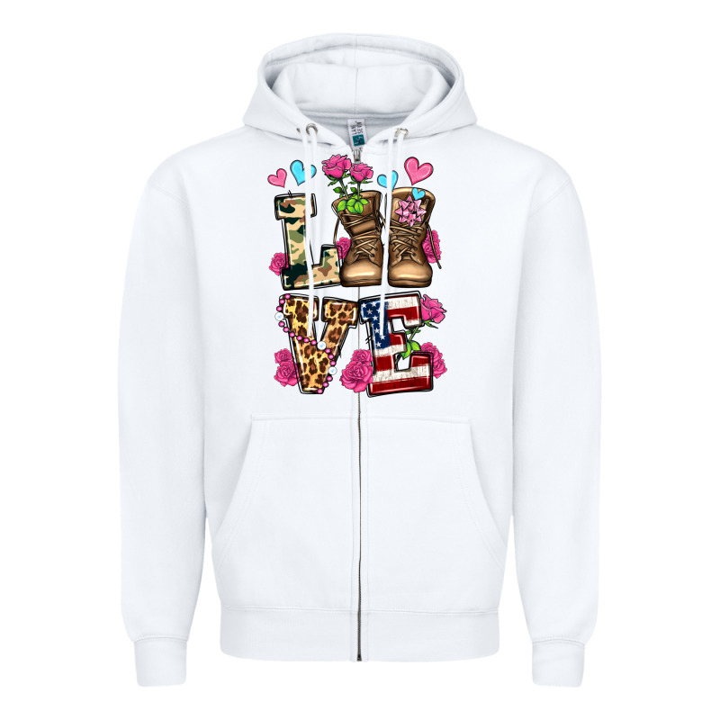 Love Valentine's Day Army Boots Olivia Zipper Hoodie by OliviaCreatesArt | Teevron