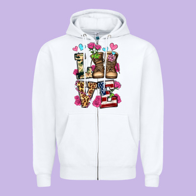 Love Valentine's Day Army Boots Olivia Zipper Hoodie Designed By Oliviacreatesart
