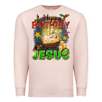 Pale Pink happy birthday jesus Premium Sweatshirt - FaDigitalArtStudio