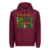 Burgundy St. Patrick's Somebody's lucky as husband Premium Hoodie - OliviaCreatesArt