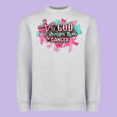 My God Is Stronger Than Cancer Awareness Heavyweight Sweatshirt Designed By Howdyjamesfarm