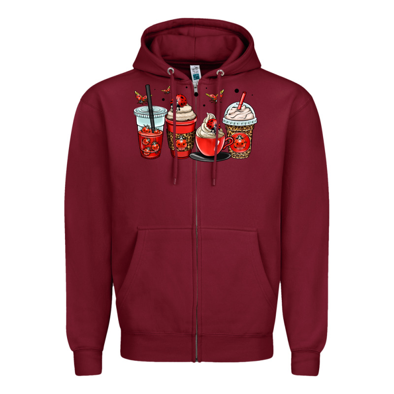 Ladybug Coffee Cups Zipper Hoodie by OliviaCreatesArt | Teevron
