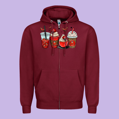 Ladybug Coffee Cups Zipper Hoodie Designed By Oliviacreatesart