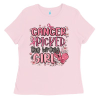 Bubblegum Pink cancer picked the wrong girl malia Ladies Tee - MaliasSmallBusiness