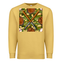 Antique Gold baseball bat and gloves with camouflage seamless pattern Premium Sweatshirt - BundleAndBundleShop