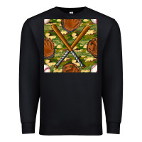 Black baseball bat and gloves with camouflage seamless pattern Premium Sweatshirt - BundleAndBundleShop