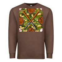 Chestnut baseball bat and gloves with camouflage seamless pattern Premium Sweatshirt - BundleAndBundleShop