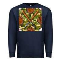Navy baseball bat and gloves with camouflage seamless pattern Premium Sweatshirt - BundleAndBundleShop