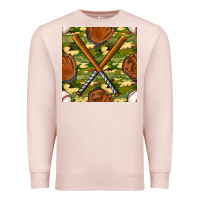 Pale Pink baseball bat and gloves with camouflage seamless pattern Premium Sweatshirt - BundleAndBundleShop