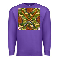 Purple baseball bat and gloves with camouflage seamless pattern Premium Sweatshirt - BundleAndBundleShop