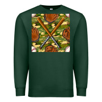 Sports Green baseball bat and gloves with camouflage seamless pattern Premium Sweatshirt - BundleAndBundleShop