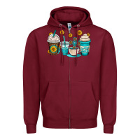 Burgundy jesus coffee cups Zipper Hoodie - OliviaCreatesArt