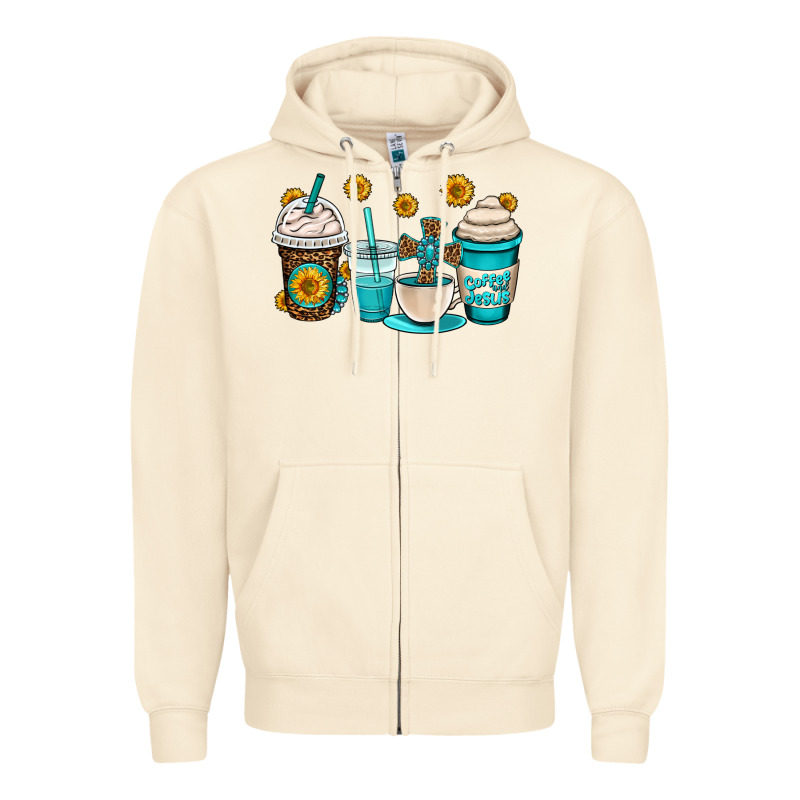 Jesus Coffee Cups Zipper Hoodie by OliviaCreatesArt | Teevron
