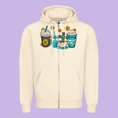 Jesus Coffee Cups Zipper Hoodie Designed By Oliviacreatesart