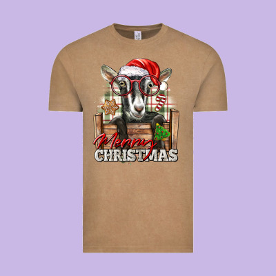 Merry Christmas Alpine Goat Vintage Tee Designed By Lillyallendesigns