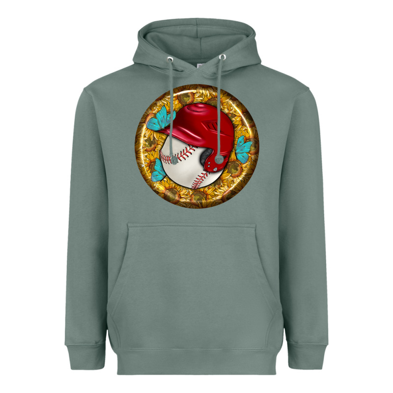 Baseball With Sunflower Round Earrings Heavyweight Hoodie by BundleAndBundleShop | Teevron