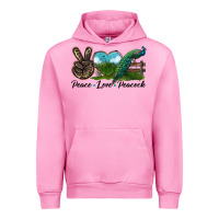 Fuchsia Pink Peace Love Peacock Urban Hoodie - LillyAllenDesigns