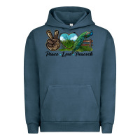Pigment Midnight Navy Peace Love Peacock Urban Hoodie - LillyAllenDesigns
