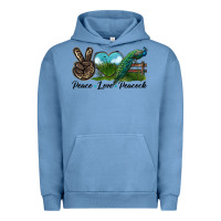 Pigment Pebble Blue Peace Love Peacock Urban Hoodie - LillyAllenDesigns