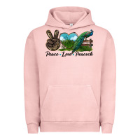 Pigment Salmon Peace Love Peacock Urban Hoodie - LillyAllenDesigns