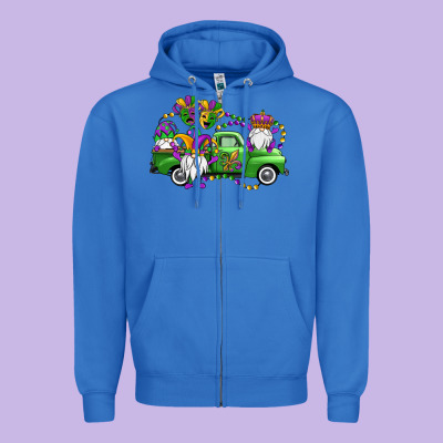 Mardi Gras Gnomes Truck Zipper Hoodie Designed By Oliviacreatesart
