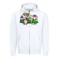 White mardi gras gnomes truck Zipper Hoodie - OliviaCreatesArt