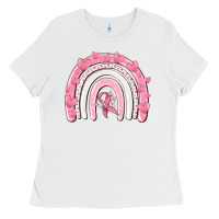 White breast cancer  rainbow Ladies Tee - MaliasSmallBusiness