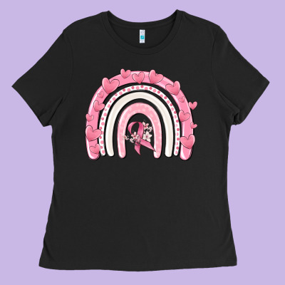 Breast Cancer  Rainbow Ladies Tee Designed By Maliassmallbusiness