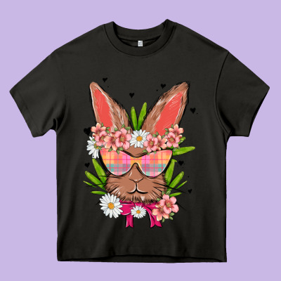 Bunny With Floral Heavy Core Tee Designed By Maliassmallbusiness